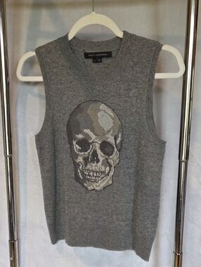 Skull Cashmere Gray 100% Cashmere Skull Sweater Vest